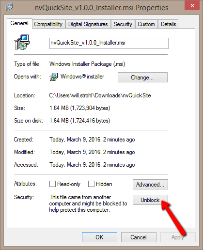 File Properties: Unblock